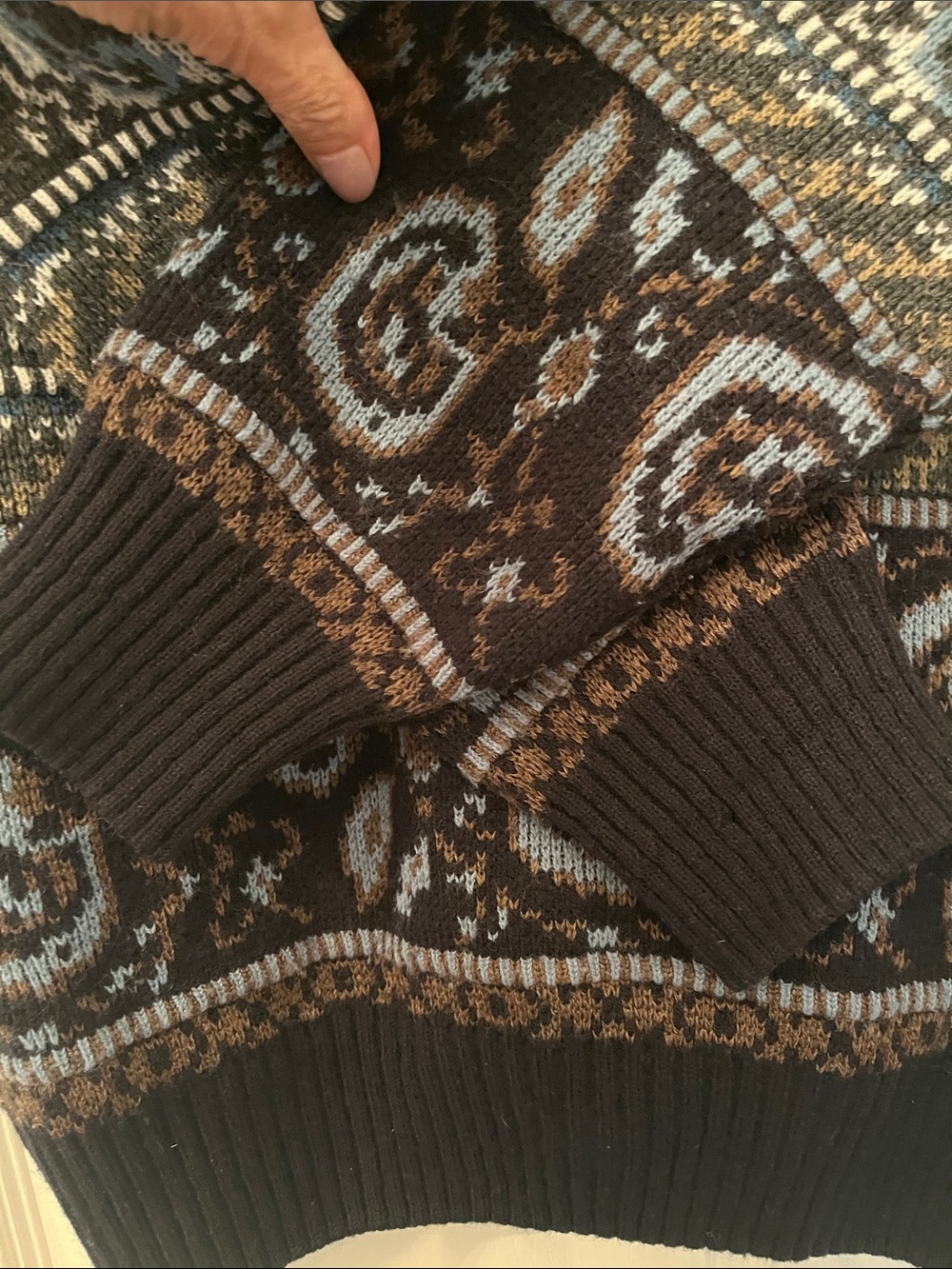 Shelby 80,s/90βs Blue and Brown Patterned Button-Front Cardigan-Made in π¨π¦ - Picture 5 of 5